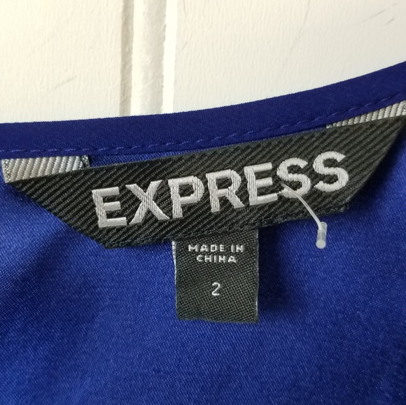 Express Royal Blue Dress Flutter Sleeves Tie Belt - Picture 4 of 6